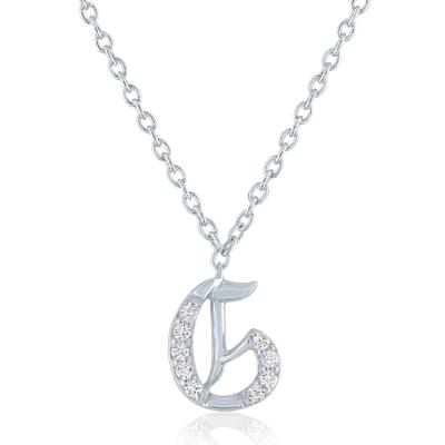 Diamond Accent Gothic Script G Initial Pendant in Sterling Silver