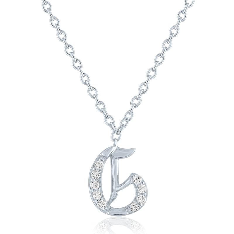 Diamond Accent Gothic Script G Initial Pendant in Sterling Silver  – Image 1 of 2