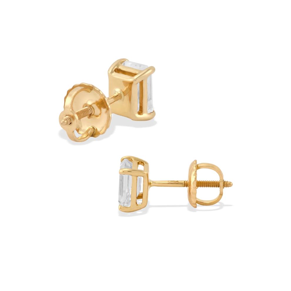 Lab Grown Diamond Emerald-Cut Four-Prong Studs in 14K Yellow Gold (1 ct. tw.) – Image 2 of 3