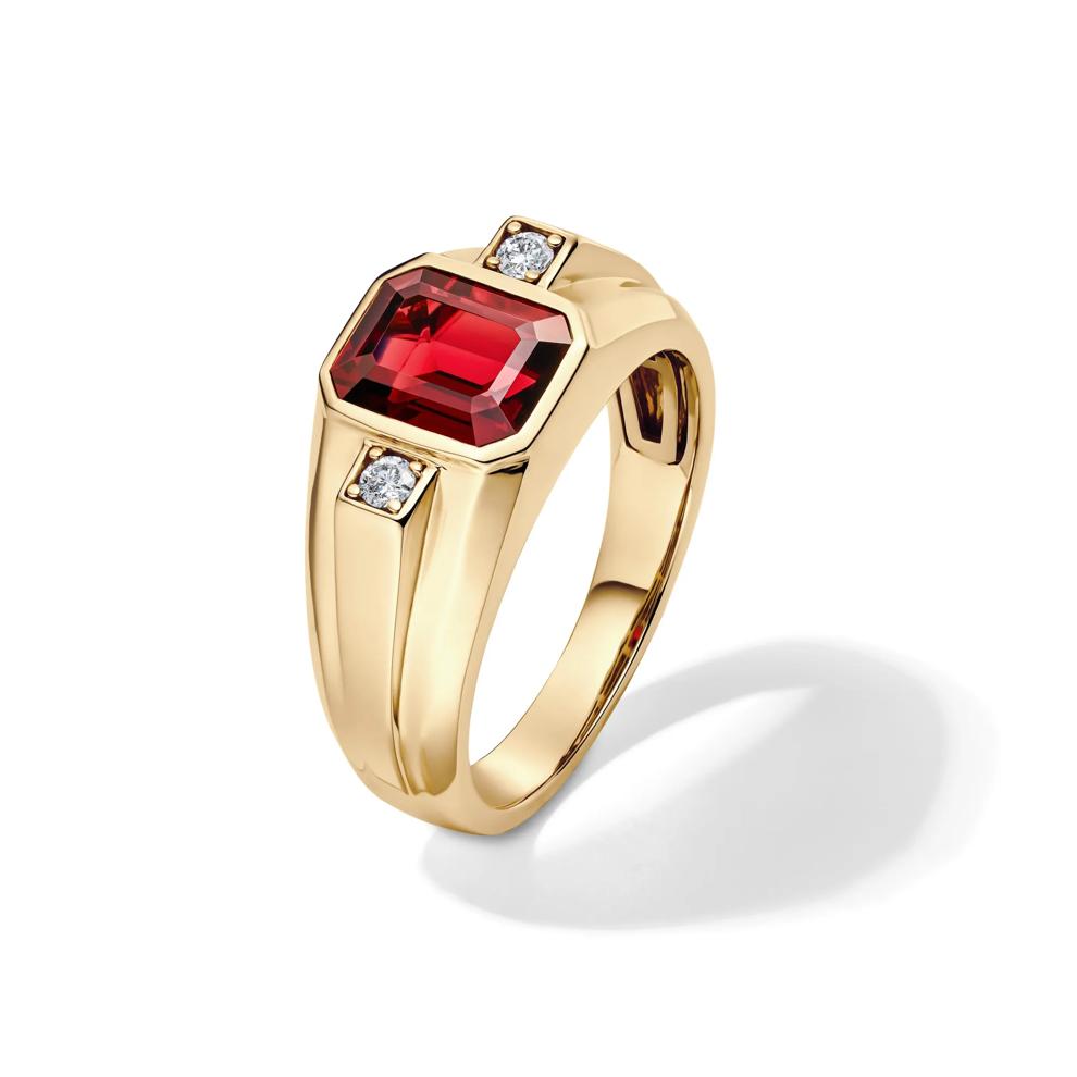 Men's Garnet and Diamond Ring in 10K Yellow Gold (1/10 ct. tw.) – Image 4 of 4