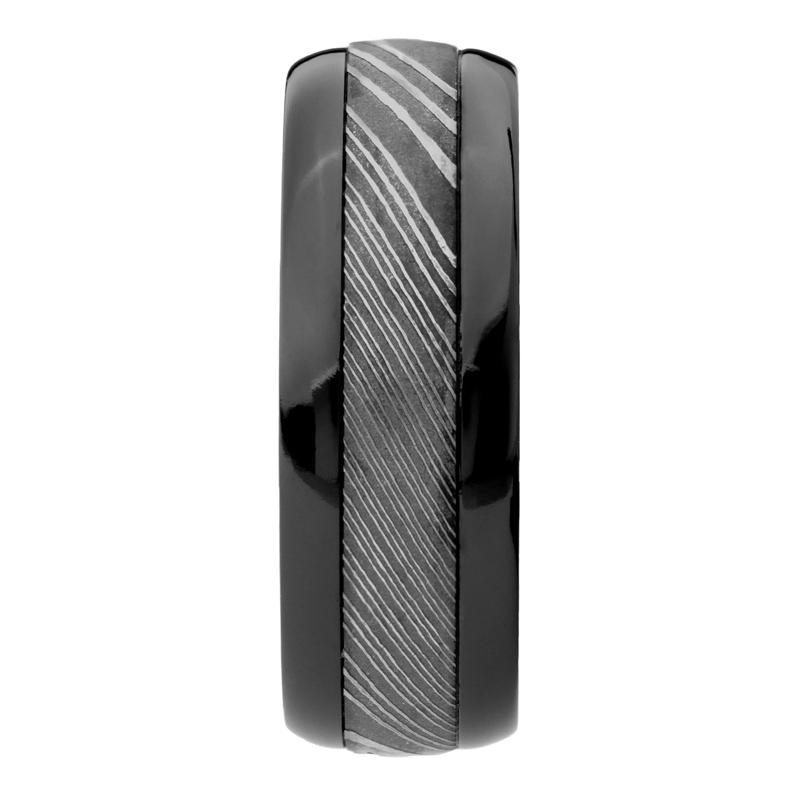 Men&rsquo;s Damascus Inlay Wedding Band in Black Zirconium, 8MM  – Image 3 of 3