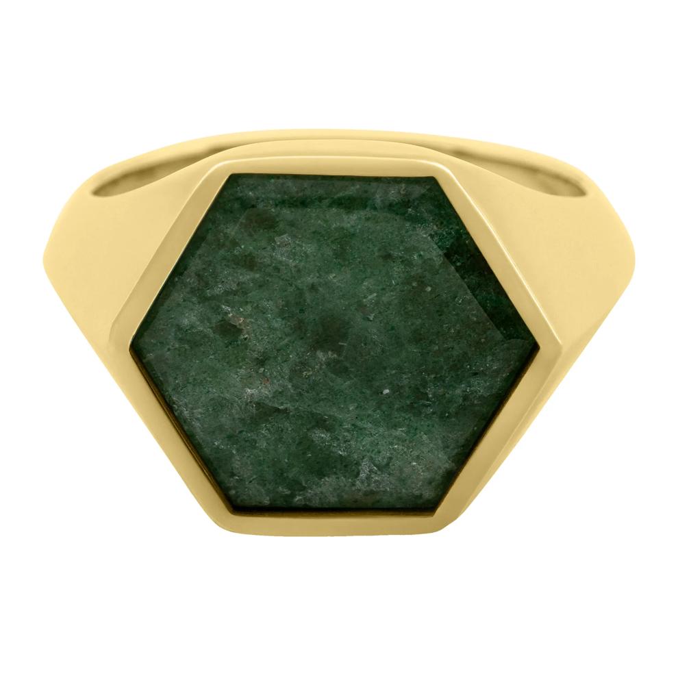 Hexagon Signet Ring with Aventurine Inlay in 14K Yellow Gold – Image 1 of 3