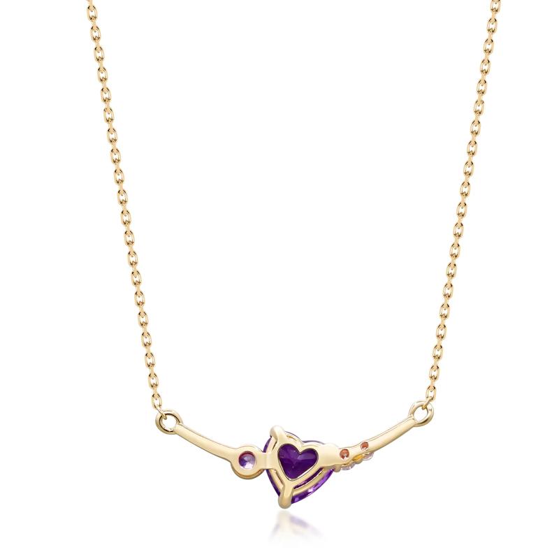 Heart-Shaped Amethyst, Purple Sapphire and Diamond Accent Necklace in 10K Yellow Gold – Image 3 of 4