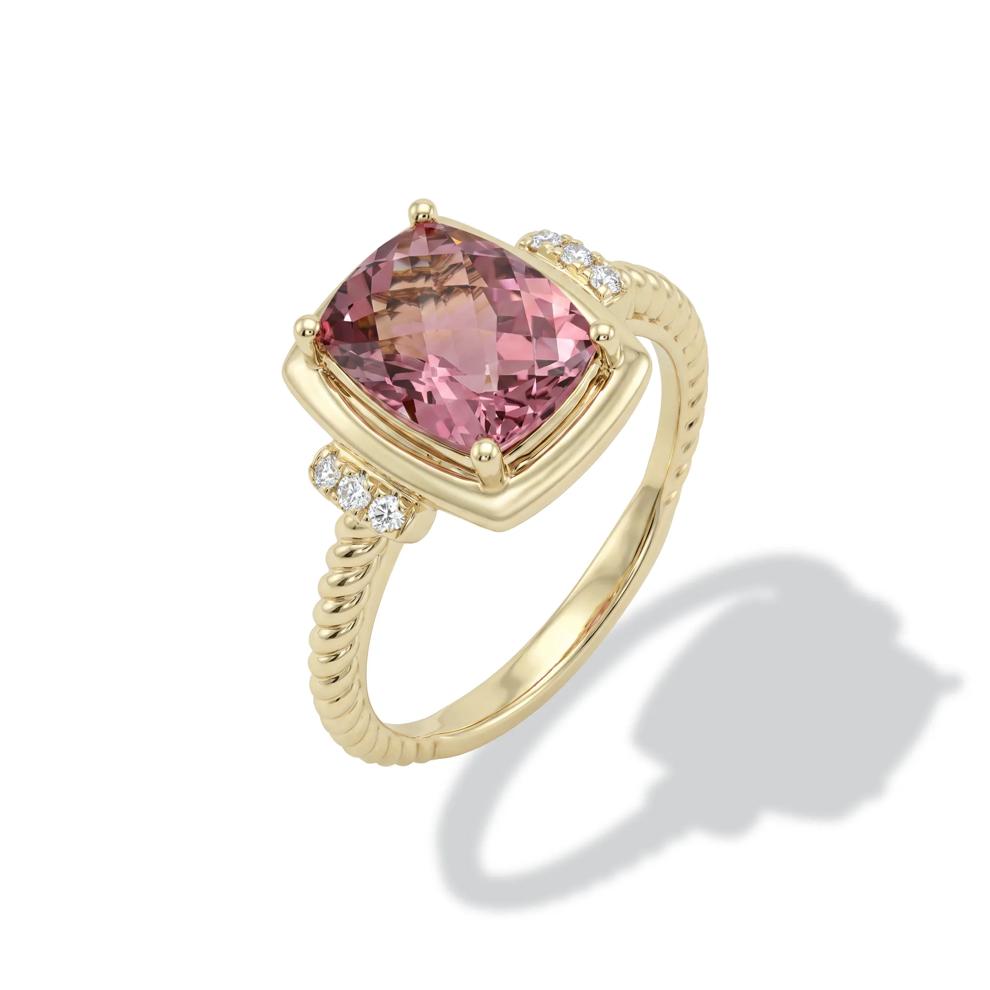 Pink Tourmaline &amp; Diamond Accent Ring in 10K Yellow Gold – Image 4 of 4