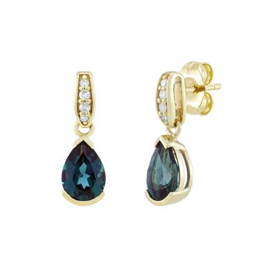 Pear-Shaped Lab-Created Alexandrites & Diamond Accent Drop Earrings in 10K Yellow Gold