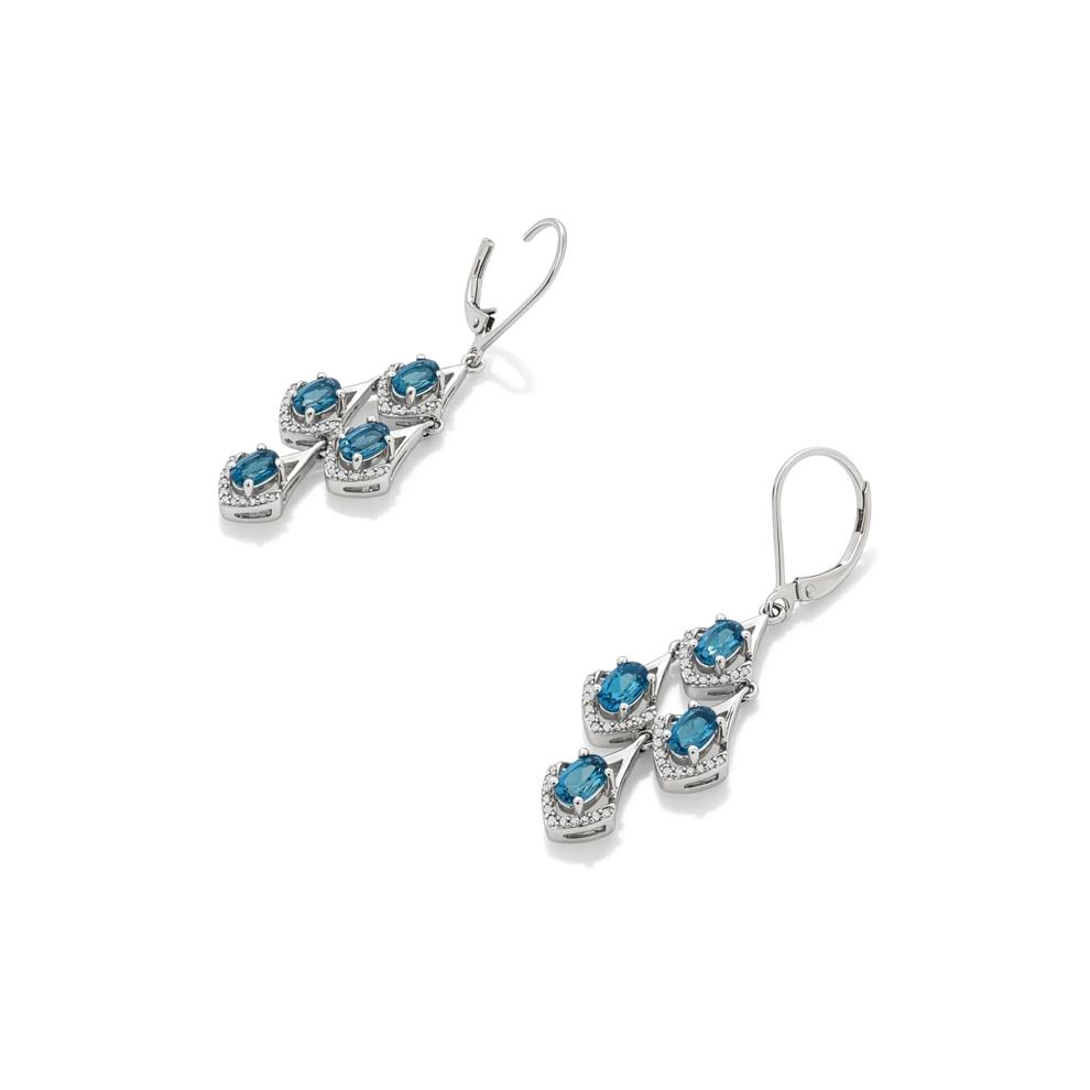 Diamond &amp; London Blue Topaz Dangle Earrings in Sterling Silver (1/7 ct. tw.) – Image 2 of 2