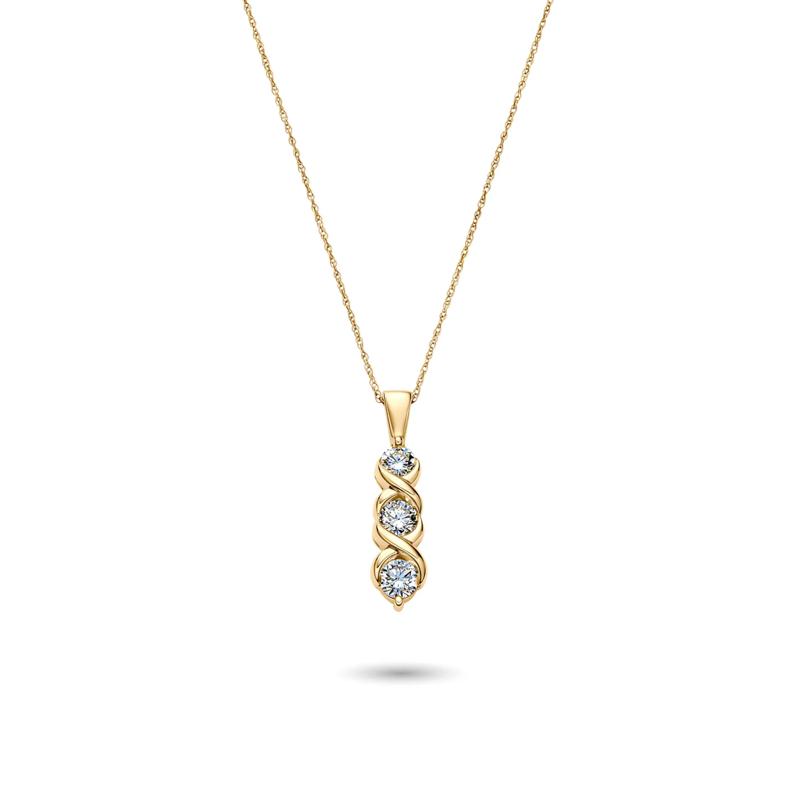 Lab Grown Diamond Three-Stone Pendant in 14K Gold – Image 1 of 2