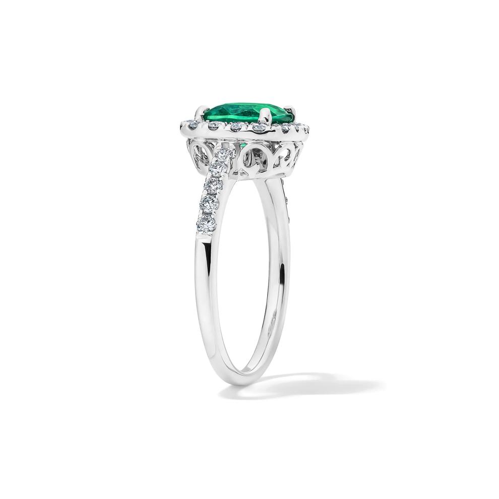 Emerald &amp; Diamond Halo Band in 14K White Gold (1/2 ct. tw.) – Image 2 of 2