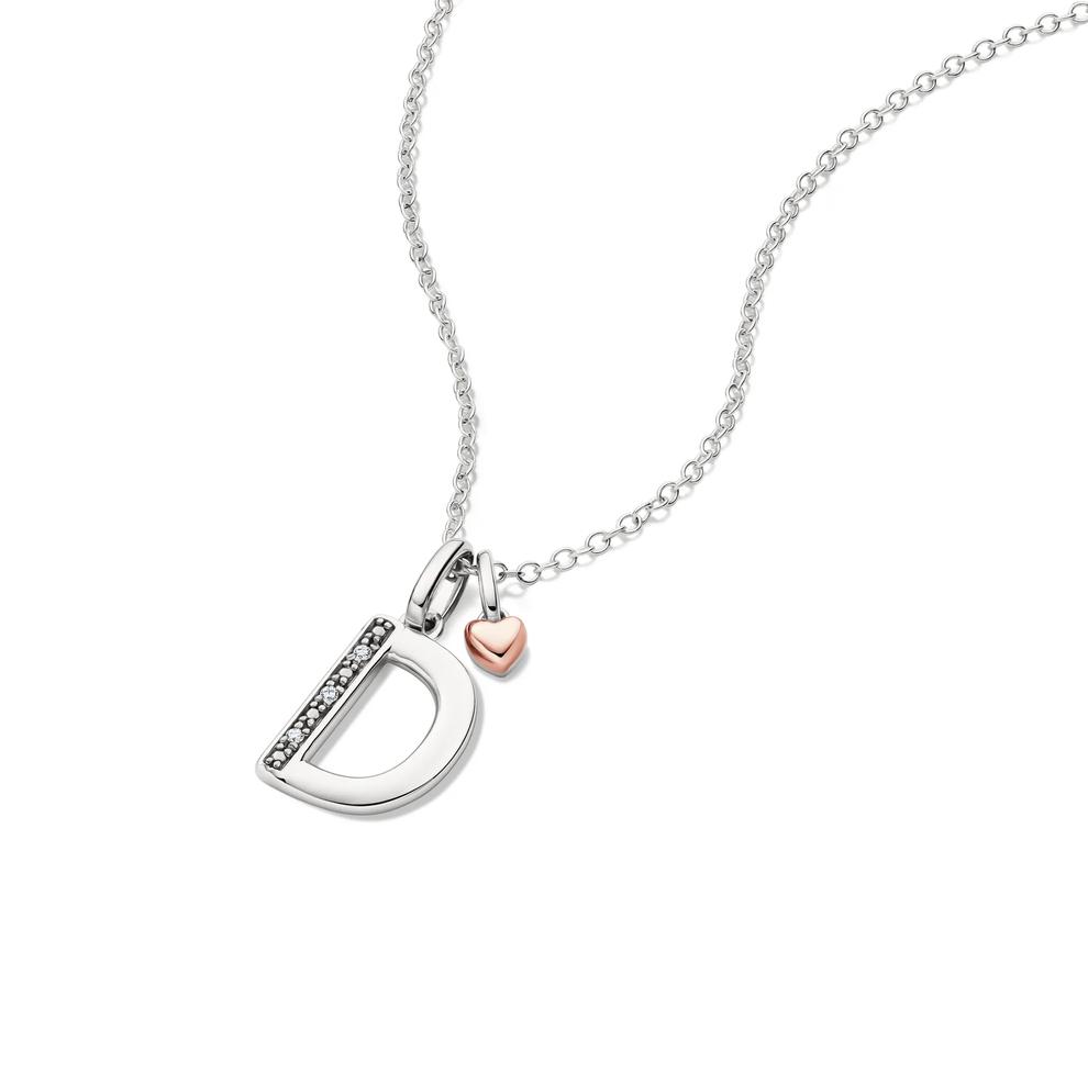 Lab Grown Diamond Accent Initial D Pendant in Sterling Silver &amp; 10K Rose Gold – Image 4 of 5