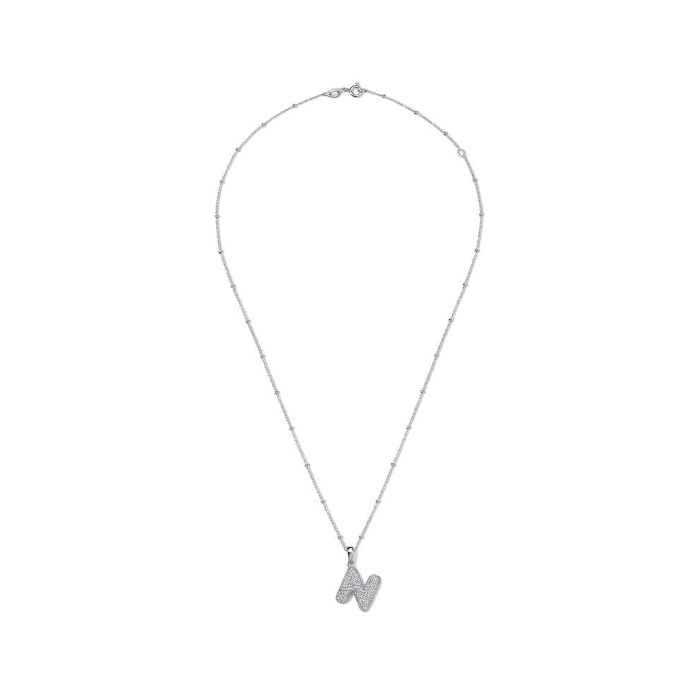 Lab-Created White Sapphire Pav&eacute; Bubble N Initial Pendant in Sterling Silver – Image 3 of 4