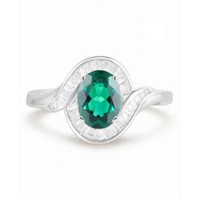 Lab-Created Emerald & Lab-Created White Sapphire Oval Center Ring in Sterling Silver