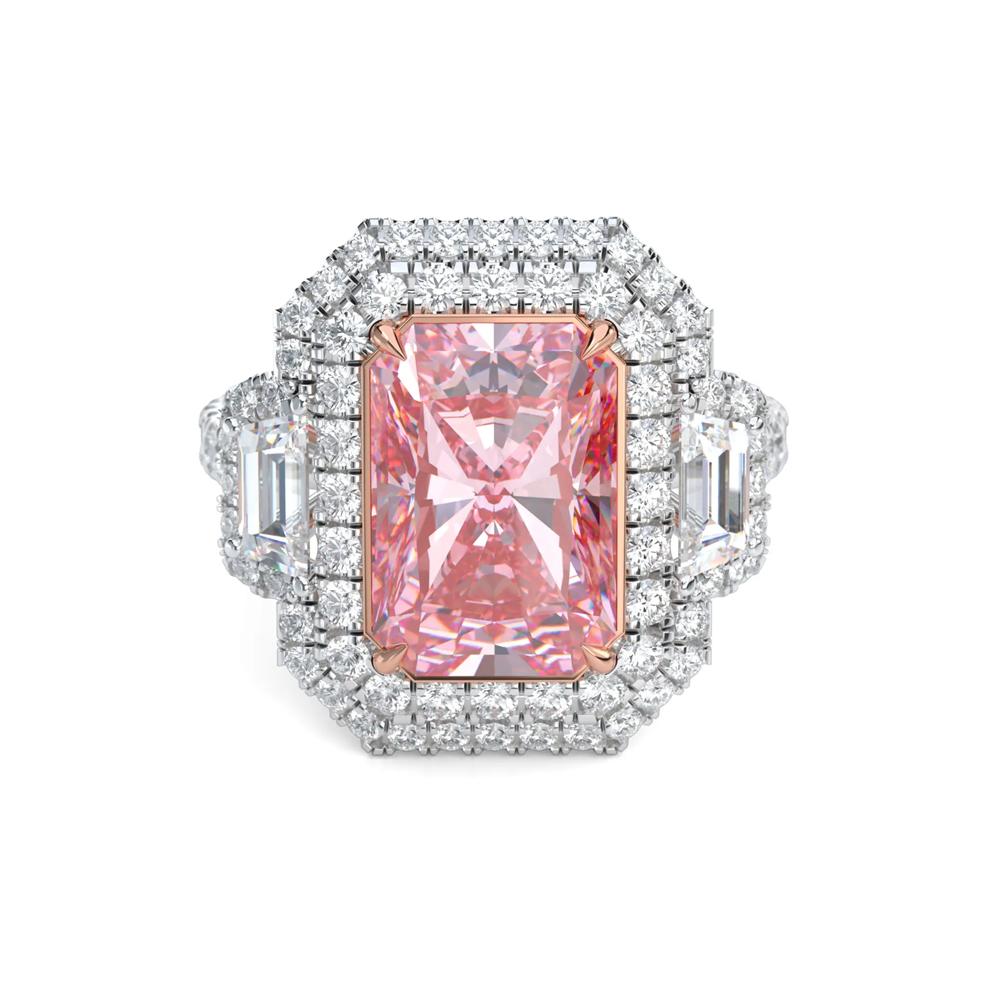 Lab Grown Diamond Pink Radiant-Cut Center Engagement Ring in Platinum &amp; 18K Rose Gold (5 5/8 ct. tw.) – Image 1 of 5