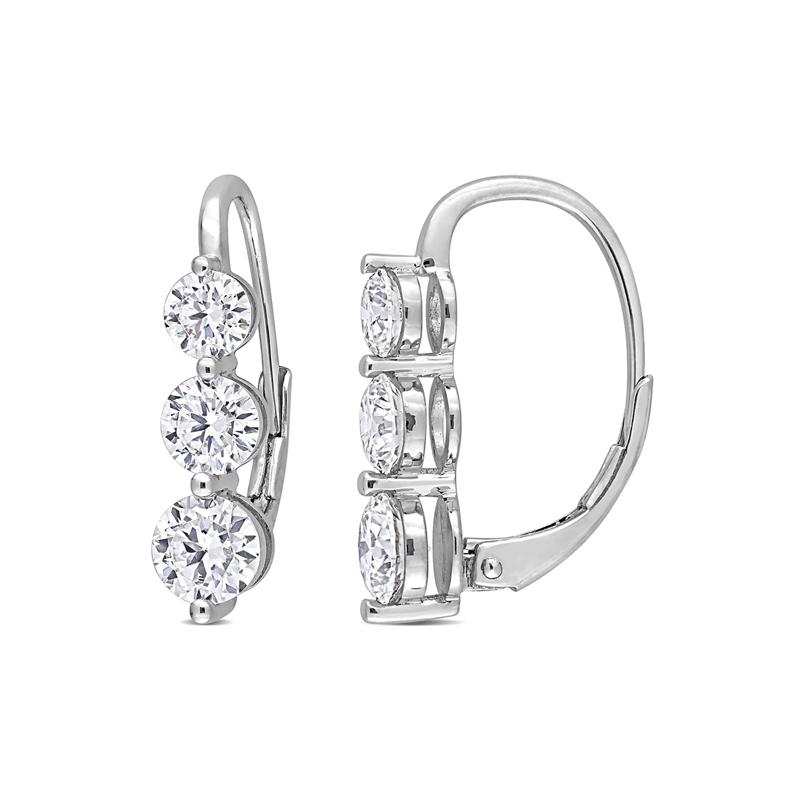 Moissanite Three-Stone Drop Earrings in Sterling Silver &#40;2 1/4 ct. dew&#41; – Image 1 of 3