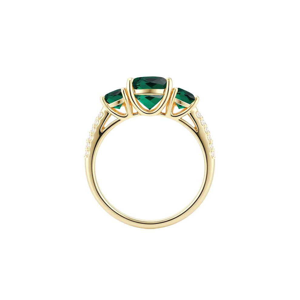 Lab-Created Emerald &amp; Diamond Three-Stone Ring in 10K Yellow Gold (1/10 ct. tw.) – Image 2 of 3