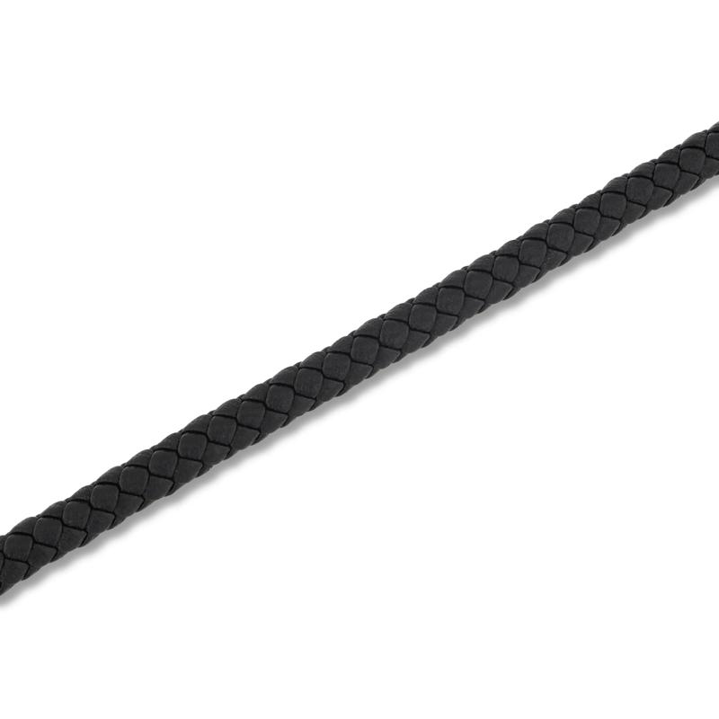 Black Leather Cord Bracelet in Ion-Plated Stainless Steel – Image 3 of 3