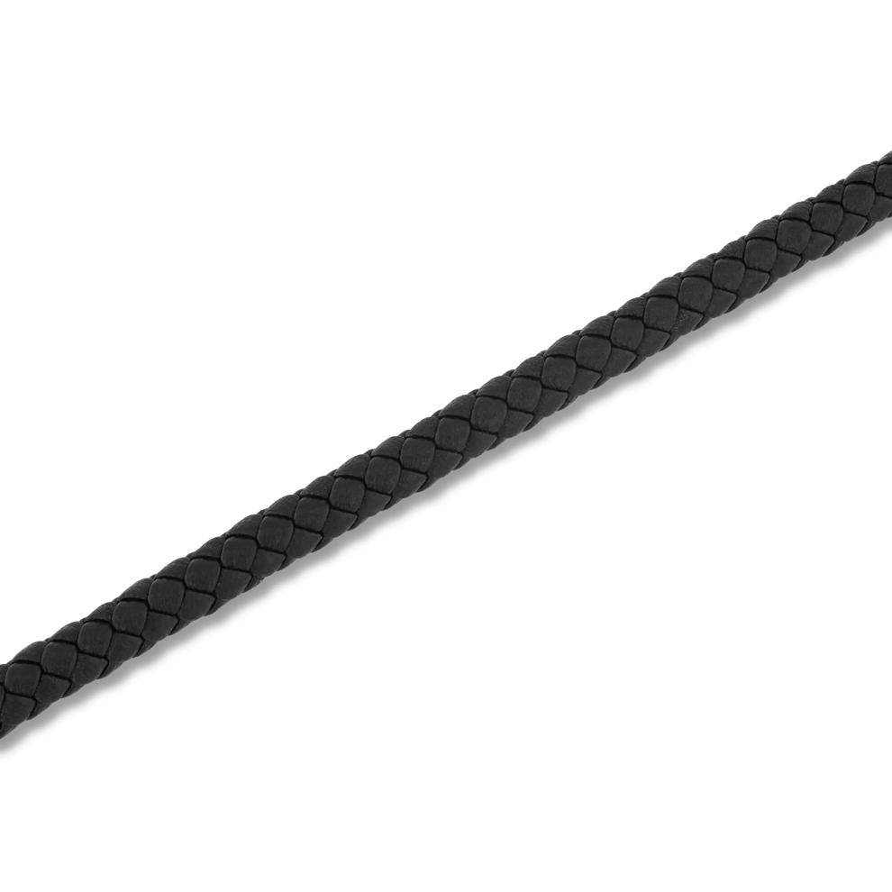 Black Leather Cord Bracelet in Ion-Plated Stainless Steel – Image 3 of 3