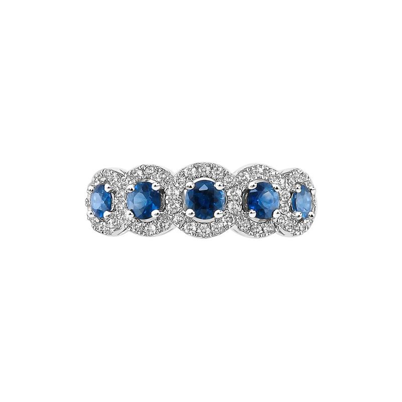 Blue Sapphire &amp; 1/3 ct. tw. Diamond Ring in 14K White Gold – Image 1 of 4