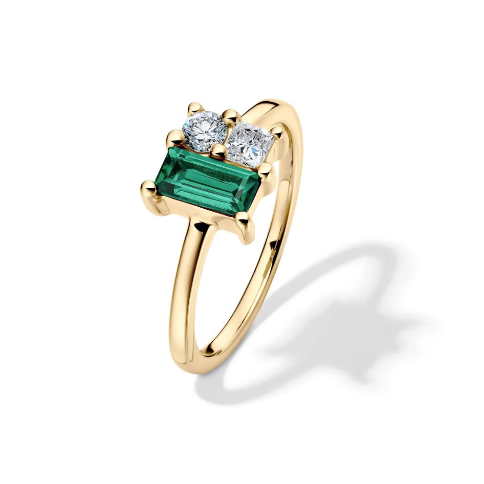 Lab-Created Emerald and Lab Grown Diamond Ring in 10K Yellow Gold (1/3 ct. tw.) – Image 4 of 4