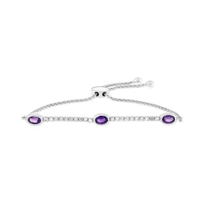 Amethyst & White Topaz Bolo Bracelet in Sterling Silver, 9.5"