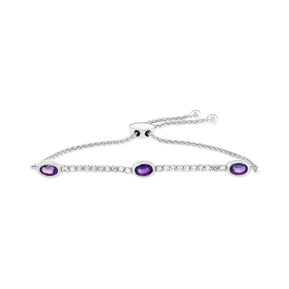 Amethyst &amp; White Topaz Bolo Bracelet in Sterling Silver, 9.5" – Image 1 of 2