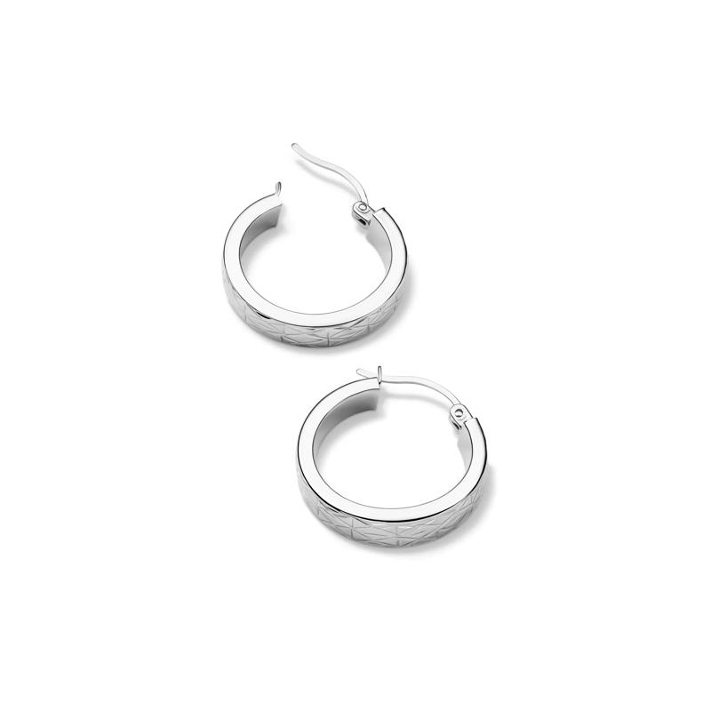 Rectangular Diamond-Cut Tube Hoop Earrings in 14K White Gold – Image 1 of 2