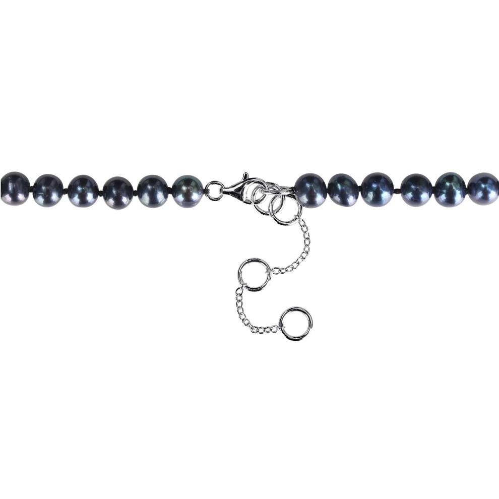 Men's Black Freshwater Cultured Pearl and Black Diamond Crown Necklace in Sterling Silver (1/3 ct. tw.) – Image 2 of 3