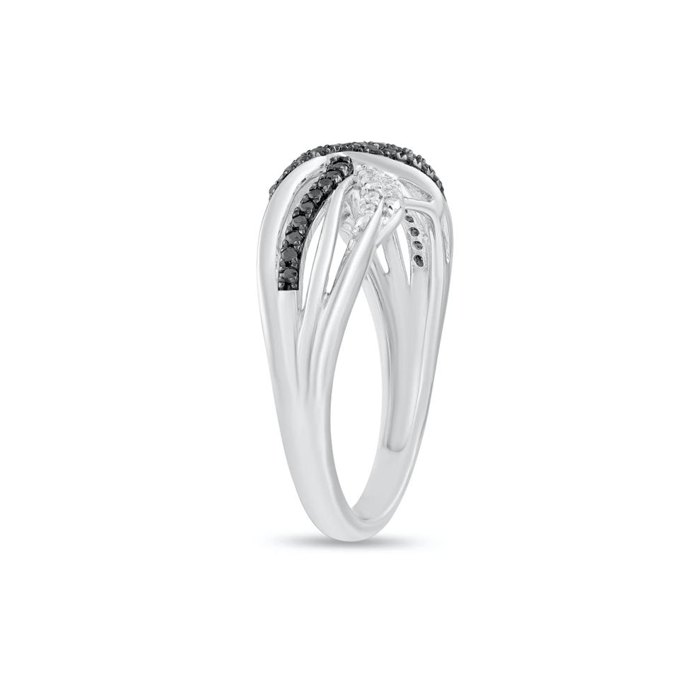 Black &amp; White Diamond Twisted Band in Sterling Silver (1/5 ct. tw.) – Image 3 of 4