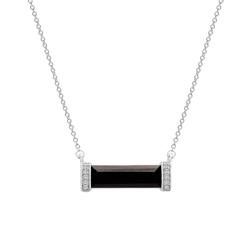 Black Agate and Diamond Accent Pendant in Sterling Silver – Image 1 of 4