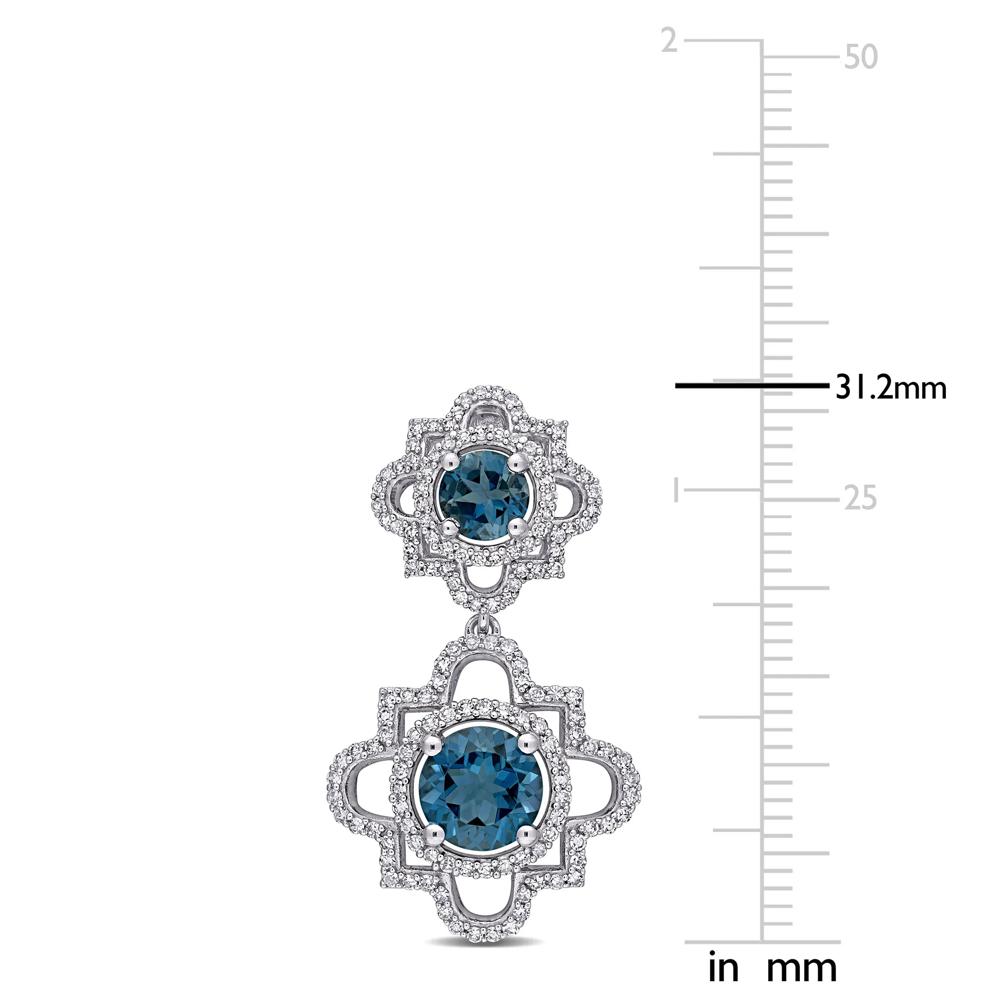Blue Topaz &amp; Diamond Drop Earrings in 14K White Gold (1 ct. tw.) – Image 4 of 4