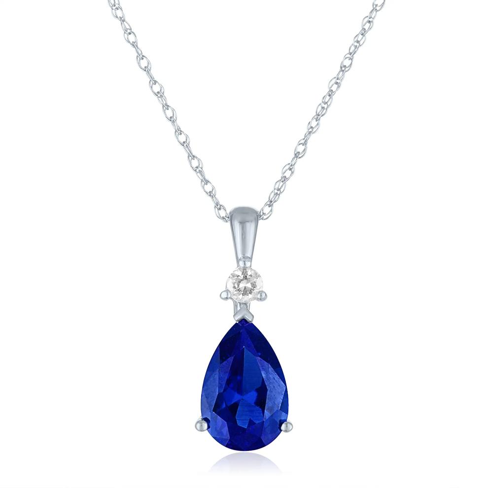 Lab-Created Blue Sapphire and Lab-Created White Sapphire Pendant in 10K White Gold – Image 1 of 3