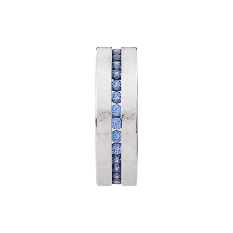  Men&rsquo;s Denim Sapphire Channel-Set Eternity Band in 14K White Gold, 7MM &#40;1 ct. tw.&#41;  – Image 3 of 3