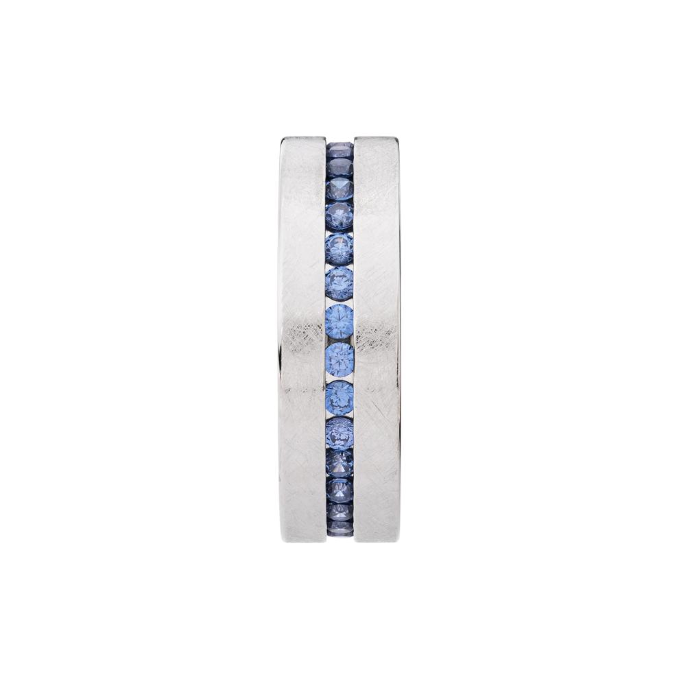  Men&rsquo;s Denim Sapphire Channel-Set Eternity Band in 14K White Gold, 7MM (1 ct. tw.)  – Image 3 of 3