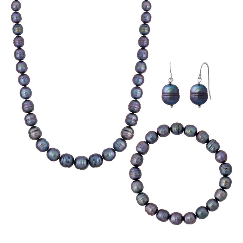 Freshwater Cultured Black Potato Pearl Box Set in Sterling Silver – Image 1 of 5
