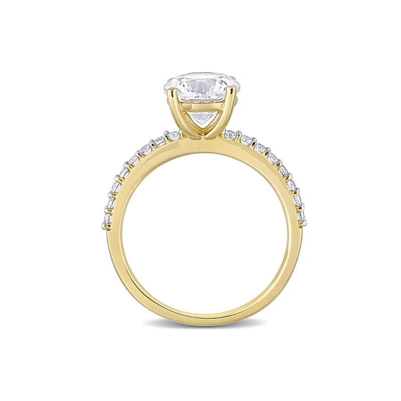 Lab Created White Sapphire Ring with Pav&eacute; Band in 10K Yellow Gold &#40;2 3/4 ct. tw.&#41; – Image 2 of 6