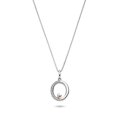Diamond Accent Initial O Pendant in Sterling Silver and 14K Rose Gold