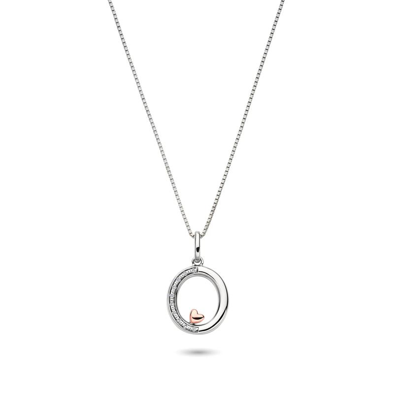 Diamond Accent Initial O Pendant in Sterling Silver and 14K Rose Gold – Image 1 of 3