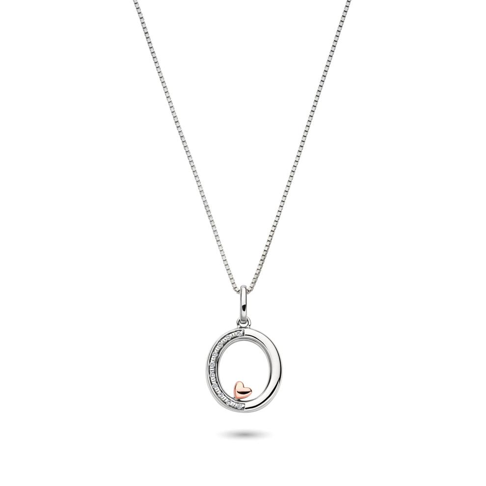 Diamond Accent Initial O Pendant in Sterling Silver and 14K Rose Gold – Image 1 of 4