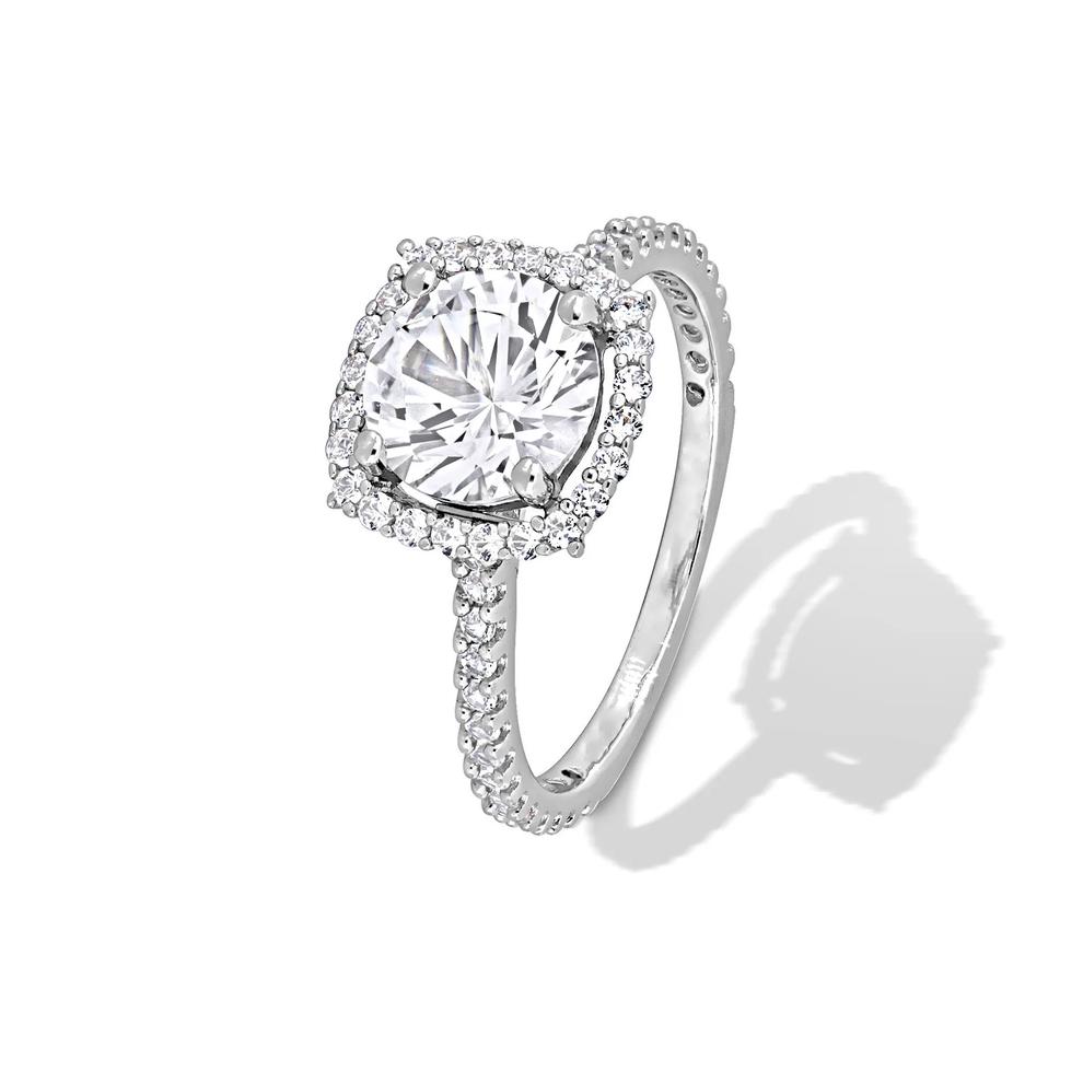Lab-Created White Sapphire Halo Ring in Sterling Silver – Image 4 of 4