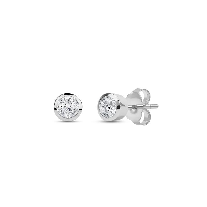 Lab Grown Diamond Round Bezel-Set Solitaire Stud Earrings in 14K White Gold &#40;1/4 ct. tw.&#41; – Image 1 of 3