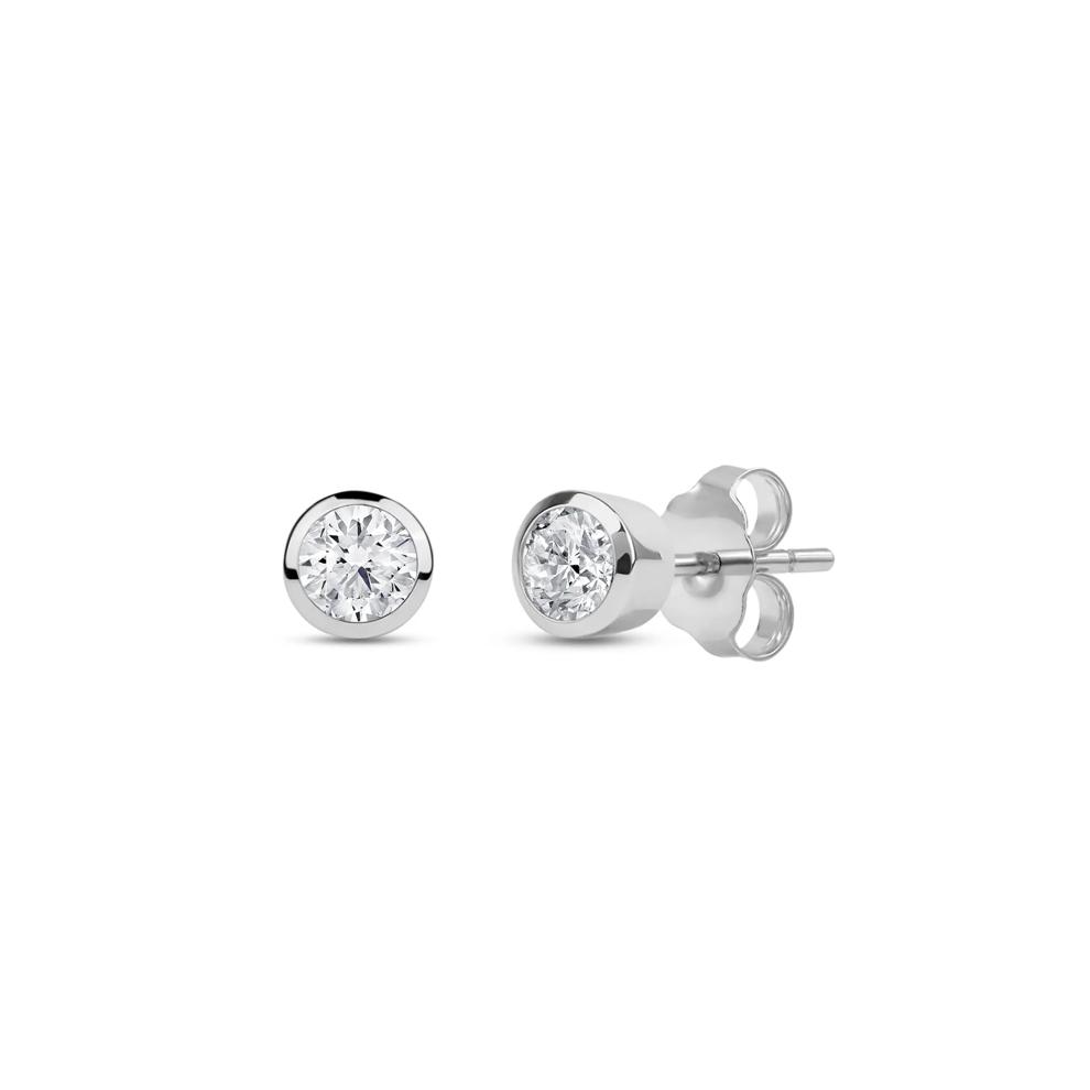 Lab Grown Diamond Round Bezel-Set Solitaire Stud Earrings in 14K White Gold (1/4 ct. tw.) – Image 1 of 3
