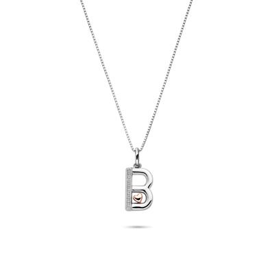 Diamond Accent Initial B Pendant in Sterling Silver and 14K Rose Gold