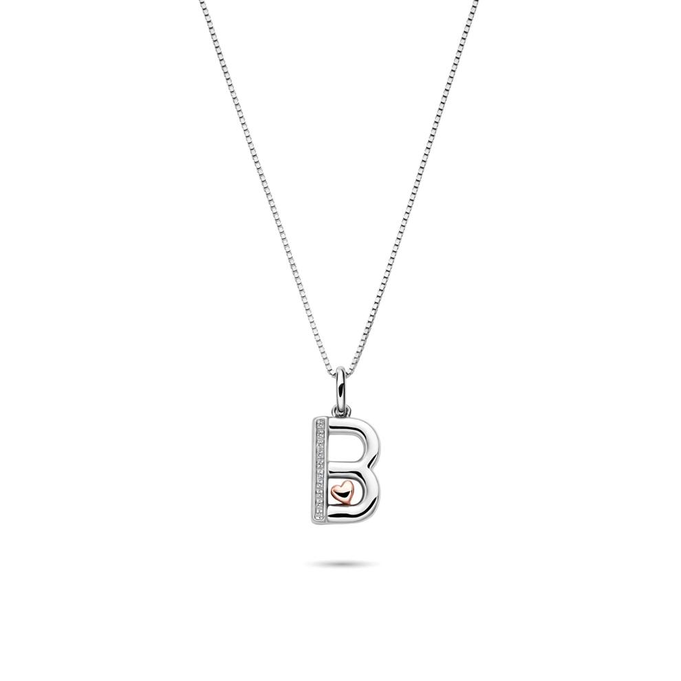 Diamond Accent Initial B Pendant in Sterling Silver and 14K Rose Gold – Image 1 of 5