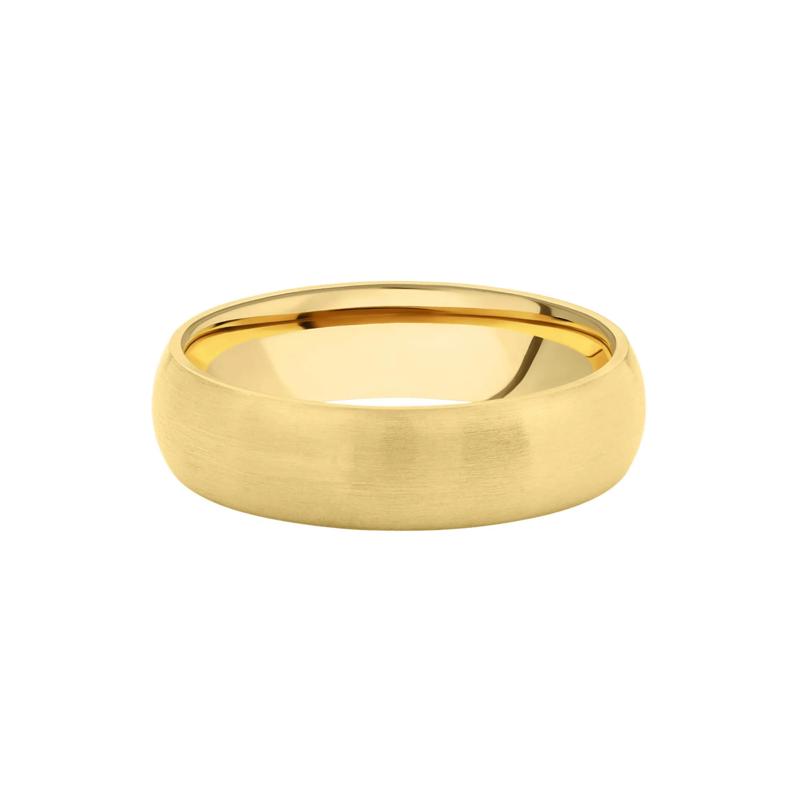 Men&#39;s Domed Wedding Band with Satin Finish in 10K Yellow Gold, 6MM – Image 1 of 3