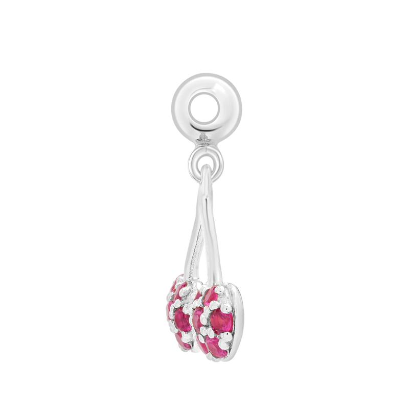 Lab-Created Ruby Cherry Bead Charm in Sterling Silver – Image 2 of 3