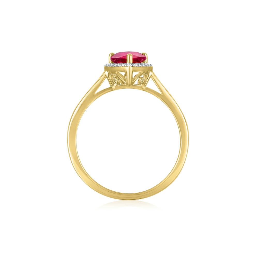 Pear-Shaped Lab-Created Ruby and Diamond Accent Ring in 10K Yellow Gold – Image 2 of 3