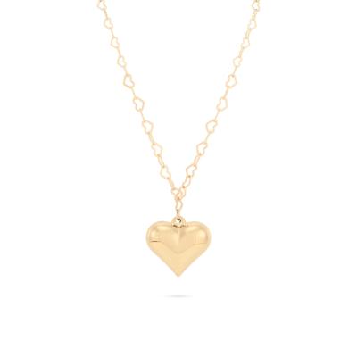 Heart Pendant on Link Heart Chain in 10K Yellow Gold
