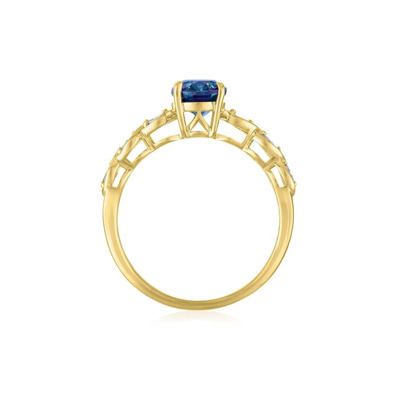 Lab-Created Alexandrite and Diamond Accent Ring in 10K Yellow Gold – Image 2 of 3