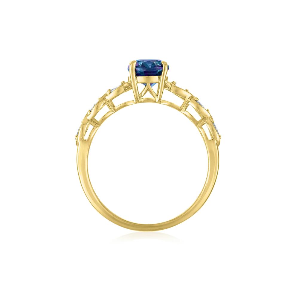 Lab-Created Alexandrite and Diamond Accent Ring in 10K Yellow Gold – Image 2 of 3