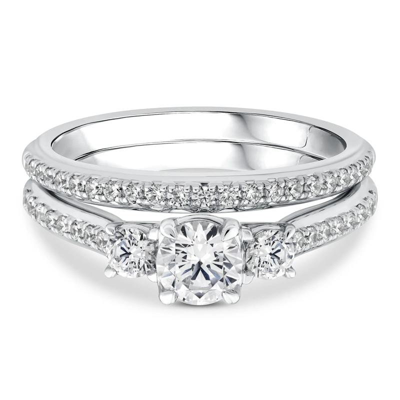 Lab Grown Diamond Three-Stone Engagement Set in 10K White Gold (1 ct. tw.) – Image 1 of 3