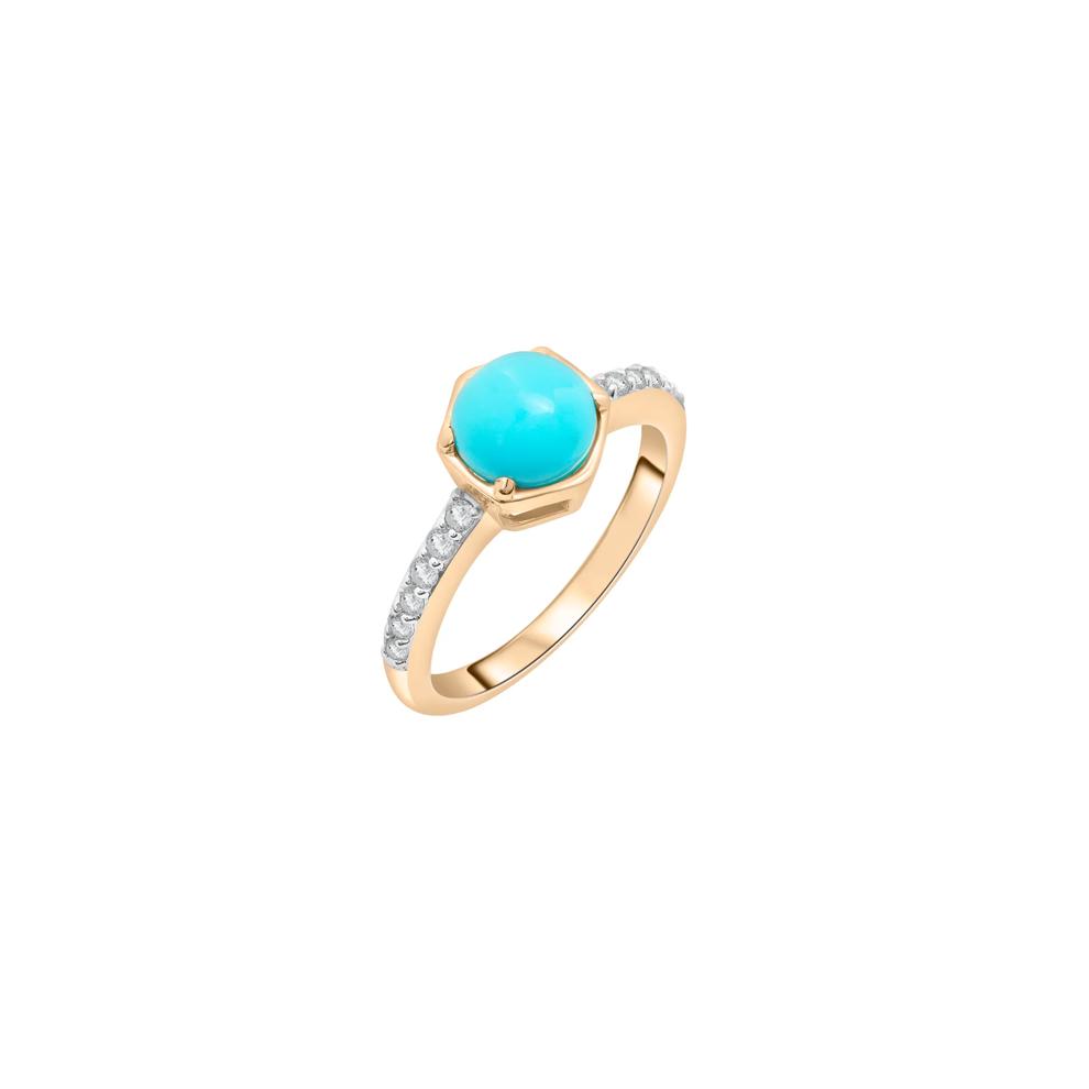 Cabochon Turquoise and White Topaz Ring in 10K Yellow Gold – Image 5 of 5